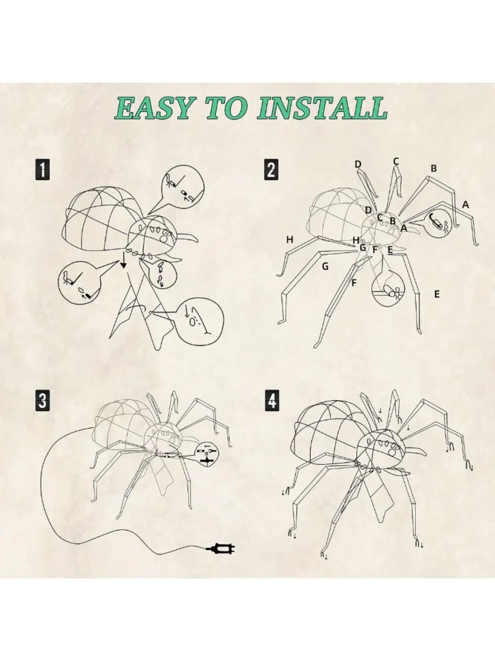 Giant 4.2Ft Light Up Spider Halloween Decoration with 90 LED Lights for Yard